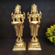 Brass Paavai diya Pair Idol , Pure & Antique 12″