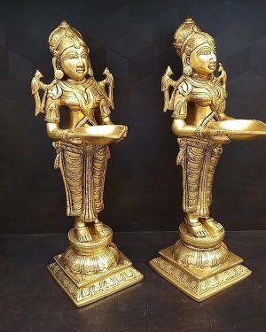 Brass Paavai diya Pair Idol , Pure & Antique 12″