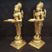 Brass Paavai diya Pair Idol , Pure & Antique 12″