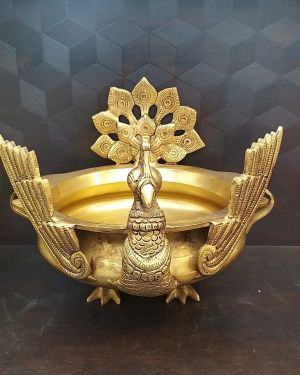 Brass Peacock Uruli / Pure & Antique 8.5″