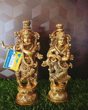 Brass Superfine Lord Krishna And Radha Pair 9″