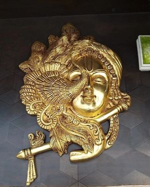 Pure Krishna Face With Flute Wall Hanging 13″ Pure / Antique