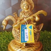 Brass Goddess Maa Saraswathi Sitting On Annam Statue 7” Inches