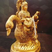 Brass Goddess Maa Saraswathi Sitting On Annam Statue 7” Inches