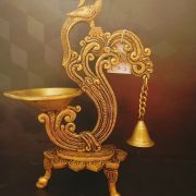 Brass Single Face Diya With Chain with Hanging Bell “