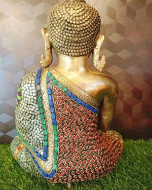 Brass Multicolor Stone Buddha 16″ / Pure & Antique