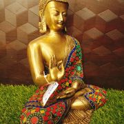 Brass Stone Buddha Statue , Pure & Antique 12″