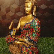 Brass Stone Buddha Statue , Pure & Antique 12″