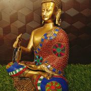 Brass Stone Buddha Statue 12″ , Pure & Antique