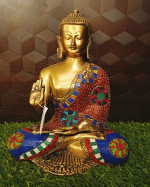 Brass Stone Buddha Statue 12″ , Pure & Antique