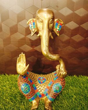 Brass Blessing Mordern Ganesha Stone Finish Statue / Pure & Antique