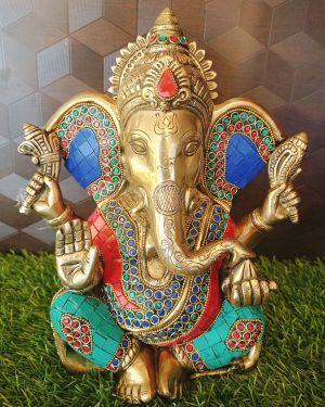 Brass Stone Ganesha 10″ / Pure & Antique