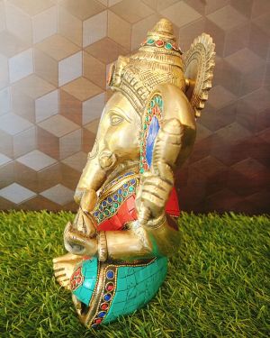 Brass Stone Ganesha 10″ / Pure & Antique