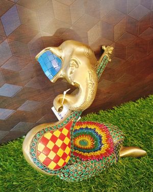 Brass Morden Stone Ganesha Playing Trambura 9″ , Pure & Antique