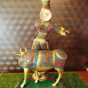 Pure Brass Stone Krishna With Cow 24″ / Pure & Antique