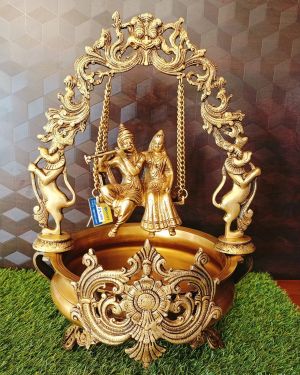 Brass Krishna Radha Swing Uruli / Pure & Antique 21″