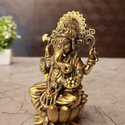 Brass Fine Art Ganesha Sitting On Lotus Base 4″