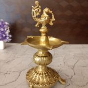 Brass Cup Shape Kuthuvilaku | Five Face Pure Brass Kuthuvilaku With Annam 8”