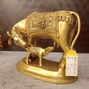Buy Brass Big Cow And Calf With Flower Designs 9″