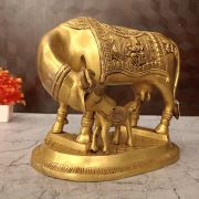 Buy Brass Big Cow And Calf With Flower Designs 9″
