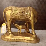 Buy Brass Big Cow And Calf With Flower Designs 9″