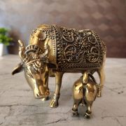 Buy Brass Fine Art Cow And Calf For Pooja, Black Antique Finish 3″