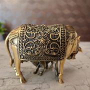 Buy Brass Fine Art Cow And Calf For Pooja, Black Antique Finish 3″