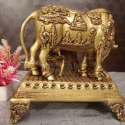 Buy Brass Cow And Calf With All Gods With Peacock And Krishna 9.5″