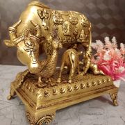Buy Brass Cow And Calf With All Gods With Peacock And Krishna 9.5″