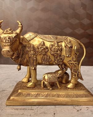 Brass Cow and Calf with Multi God Statue-6.5″