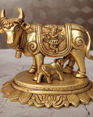 Buy Brass Cow And Calf Statue 4.5″