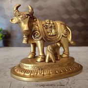 Brass Cow and Calf with Radha Krishna Idol- 4″