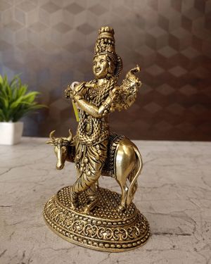 Brass Fine Art Cow Krishna For Home Decor & Wedding Gifts 6″