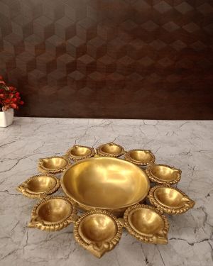 Brass Uruli With Diyas | Urli Brass Decor Bowl For Home 2”