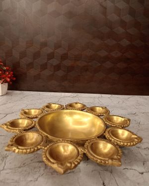 Brass Uruli With Diyas | Urli Brass Decor Bowl For Home 2”