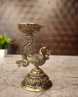 Brass Fine Art Peacock Holding Diya 5″