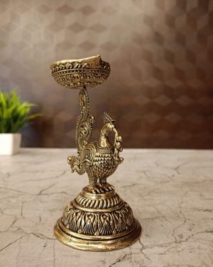 Brass Fine Art Peacock Holding Diya 5″