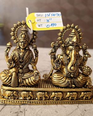 Brass Fine Art Lakshmi Ganesha On Rectangle Base With Elephant Design 3″