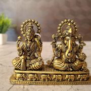 Brass Fine Art Lakshmi Ganesha On Rectangle Base With Elephant Design 3″