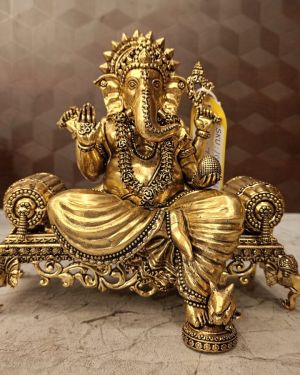 Brass Fine Art Ganesha Sitting On Sofa 7.5″ Very Good For Pooja, And Wedding Gifts