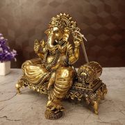 Brass Fine Art Ganesha Sitting On Sofa 7.5″ Very Good For Pooja, And Wedding Gifts