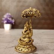 Brass Fine art Lotus Ganesha with an Umberalla 2.5″