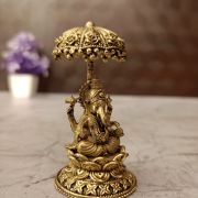 Brass Fine art Lotus Ganesha with an Umberalla 2.5″