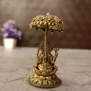 Brass Fine art Lotus Ganesha with an Umberalla 2.5″