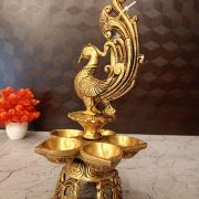 Brass Five face Peacock Diya With Decorative Base 12″