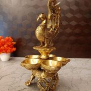 Brass Five face Peacock Diya With Decorative Base 12″
