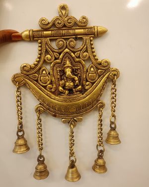 Brass Wall Mount Ganesha Plate With Bell 12″