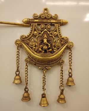 Brass Wall Mount Ganesha Plate With Bell 12″
