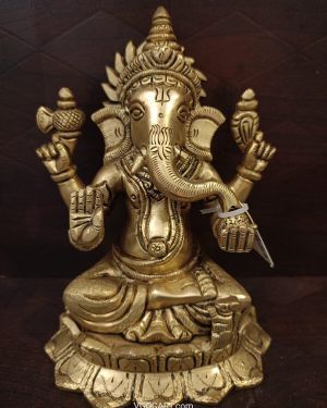 Brass Lord Ganesha Statue | Lord Ganapathi Sitting Pure Brass Idol 6”