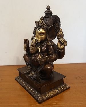 Brass Ganesha with Brown Antique Idol- 18″